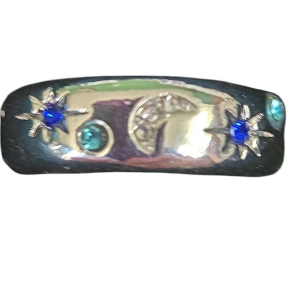 Whimsical Silver and Blue Moon And Stars Ring - Picture 2 of 3